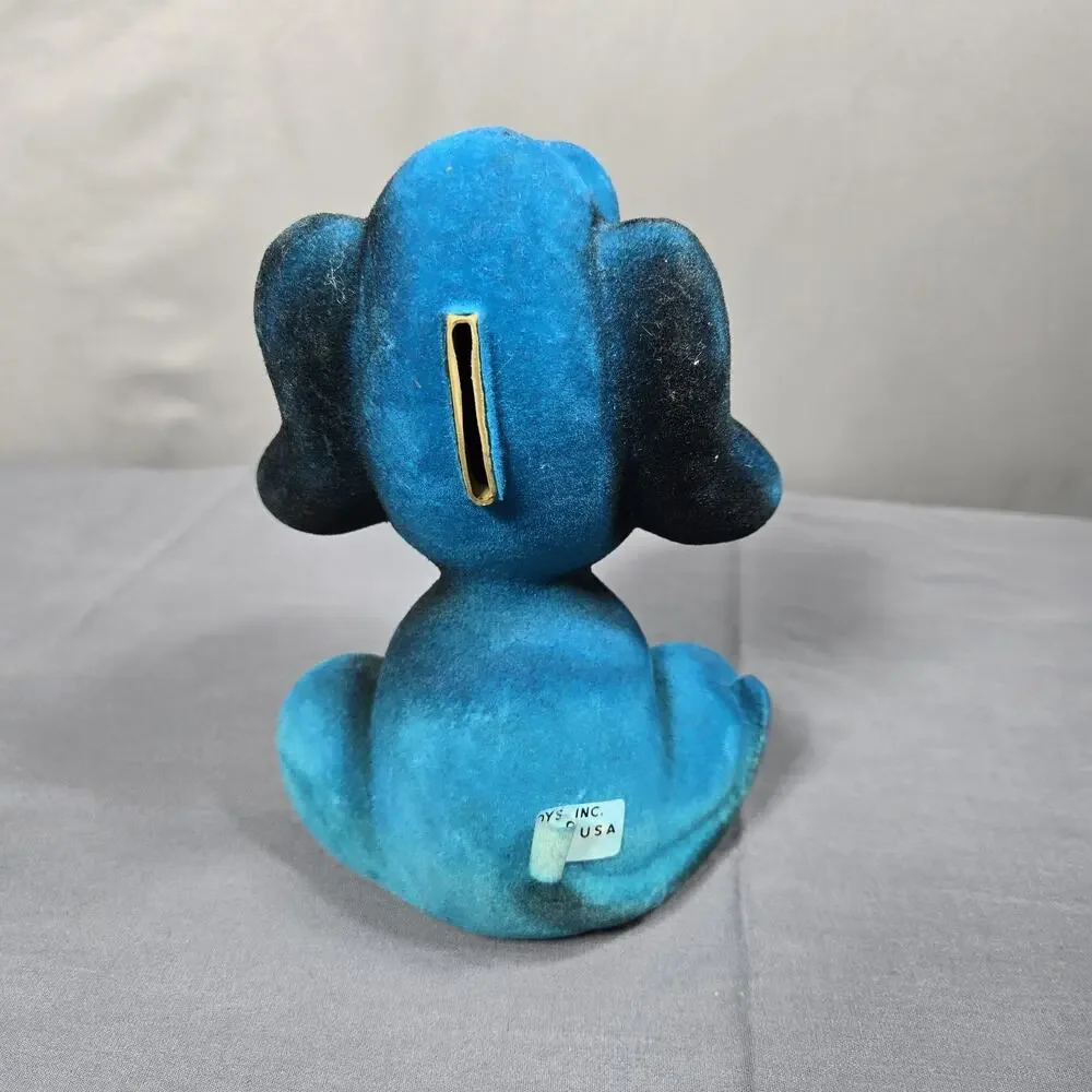 Vtg 1973 Genie Toys Inc Flocked Blue Barking Dog Coin Bank St Louis MO Puppy - Picture 4 of 10
